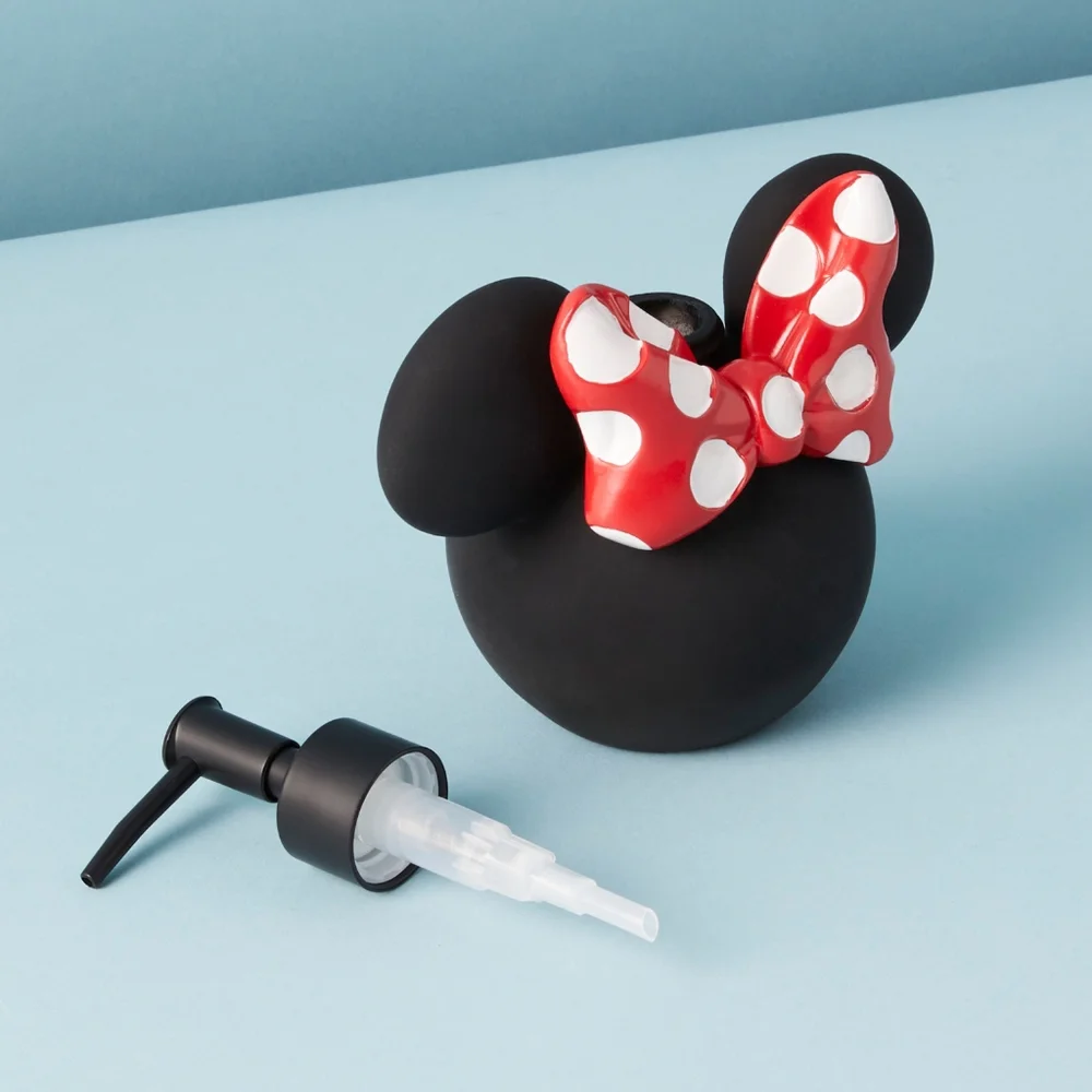 NWT Disney Minnie Mouse Black Soap Dispenser 6in Red Polka Dot Bow Lotion Pump